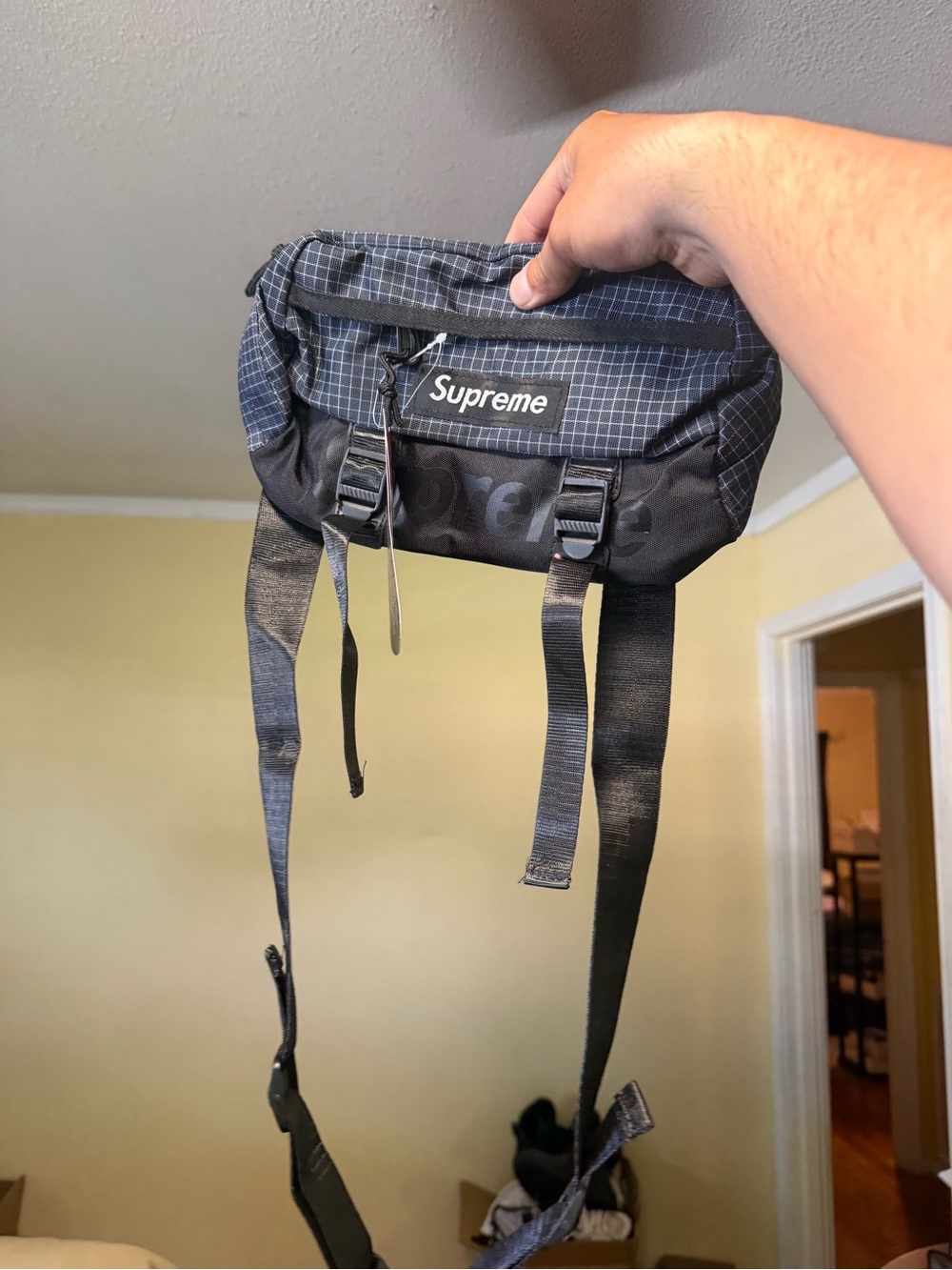 Supreme Black Grid Belt Bag - Compact Crossbody Pouch